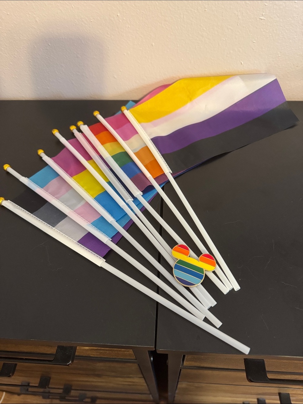 Mickey Mouse pin and Pride Hand Flag Set for Celebrations